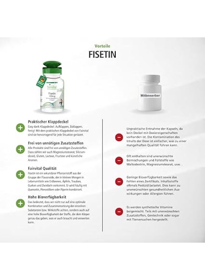 Fairvital Fisetin 100 mg ,Made from Japanese Wax Tree – Quality Tested and High Dose ,100% Vegan , to support cell repair and brain function ,90 Capsules ,Made in Germanyin Germany - Image 4