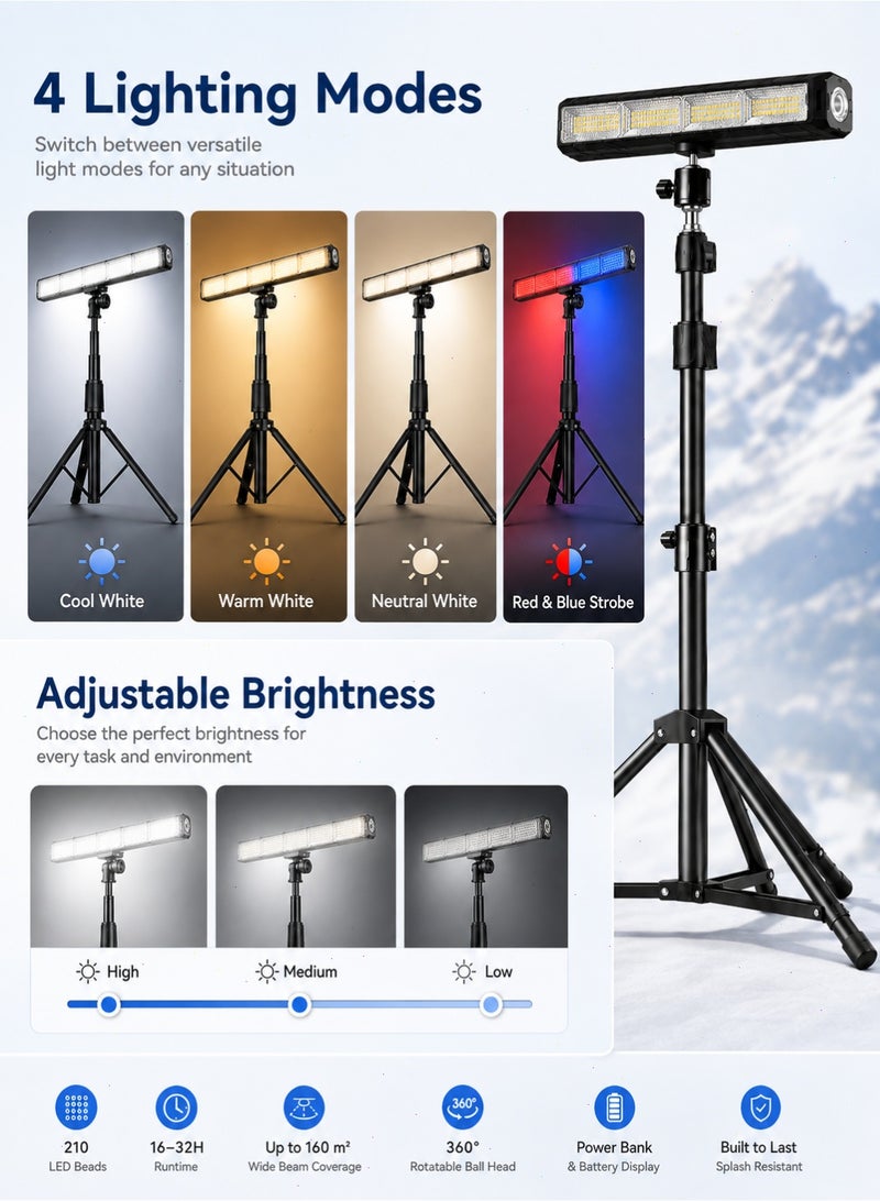 Yoawllty Camping Light Bar, 8000 Lumen Rechargeable Cordless Portable Flashlight, with Detachable Tripod for Fishing, Hiking & Emergency - Image 4