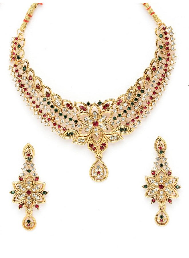 سوكهي طقم قلادة وأقراط على شكل عظمة الترقوة من Sukkhi Pleasing مطلي بالذهب متعدد الألوان | طقم مجوهرات للنساء (NS105515) - Image 5