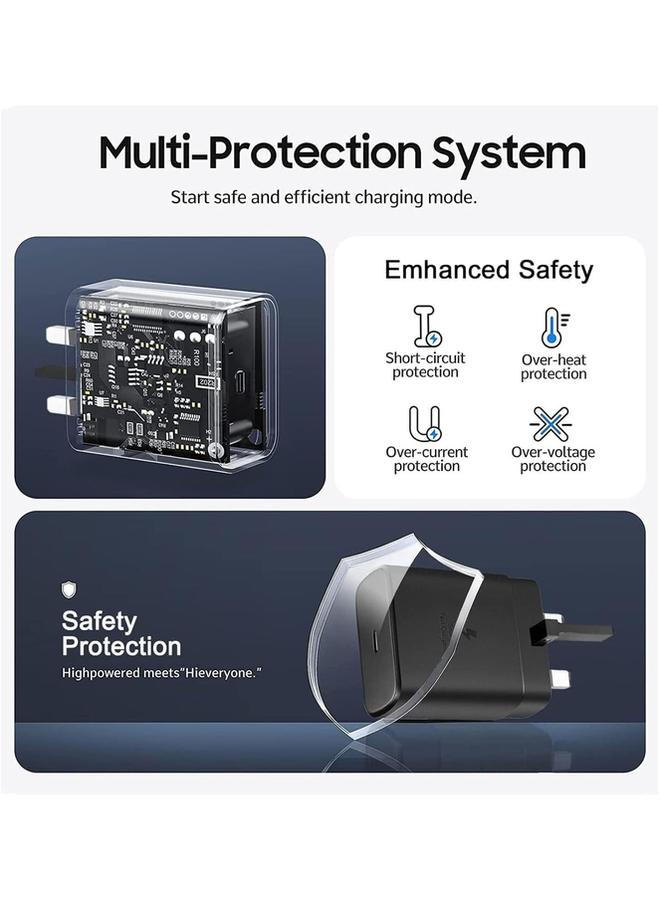 بروماس شاحن سريع بقوة 45 وات لهاتف Samsung Galaxy S23، S23+، S22، S22Ultra، S22+، S21، S20، A32، A33، A53، A73، قابس شاحن USB C فائق السرعة مع كابل شحن من النوع C بطول 1 متر - Image 3