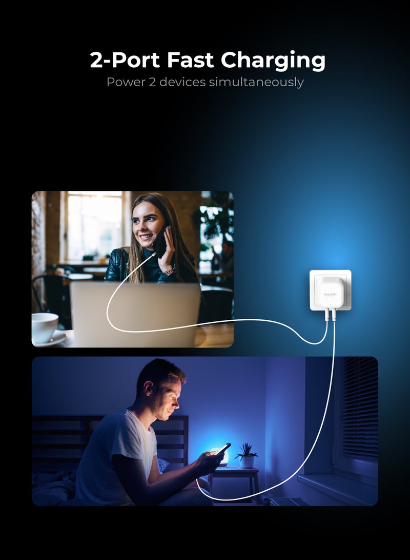 blupebble شاحن سريع PD GaN بمنفذين بقوة 45 وات ومقبس شاحن USB C مزدوج المنفذ ومقبس شاحن سفر بمحول PD من النوع C - Image 4