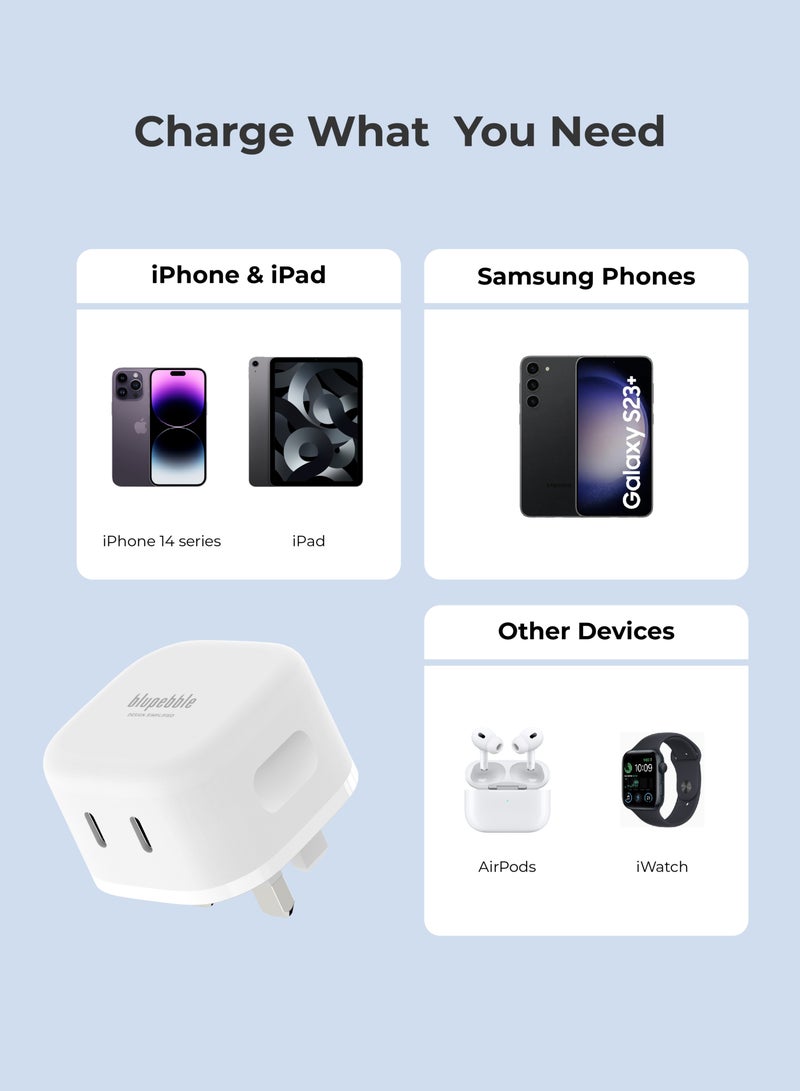 blupebble شاحن سريع PD GaN بمنفذين بقوة 45 وات ومقبس شاحن USB C مزدوج المنفذ ومقبس شاحن سفر بمحول PD من النوع C - Image 5