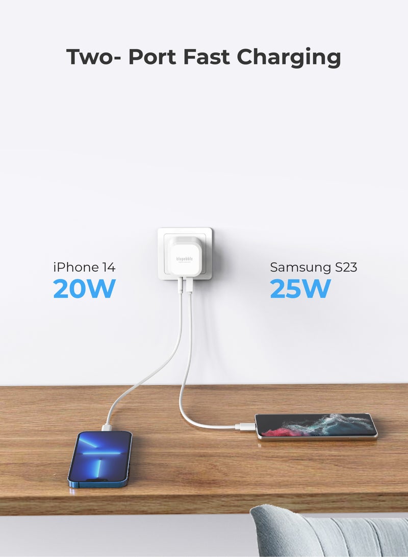 blupebble شاحن سريع PD GaN بمنفذين بقوة 45 وات ومقبس شاحن USB C مزدوج المنفذ ومقبس شاحن سفر بمحول PD من النوع C - Image 3