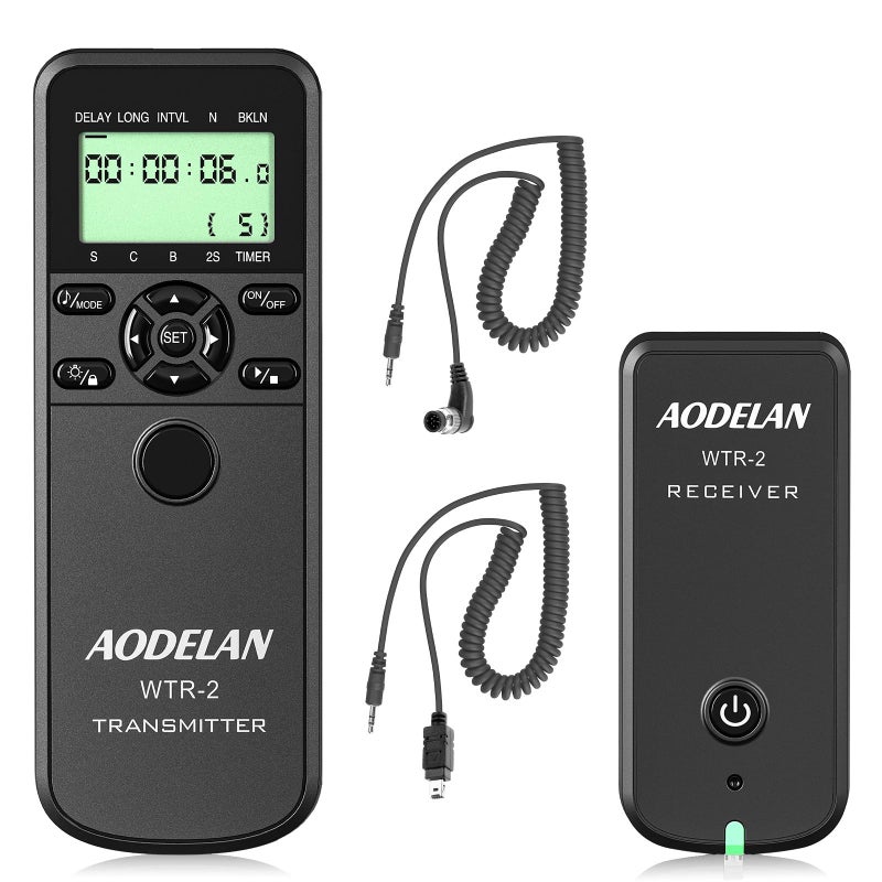 AODELAN WTR2 Wireless Shutter Release Timer Remote Control for Nikon Z6, Z7, Coolpix P1000, D850, D810, D700, D4, D5, D4s, D3100, D5000, D7200, D600, D610, D750, D3200, D3300; Replace MC-DC2, MC-36 - Image 1