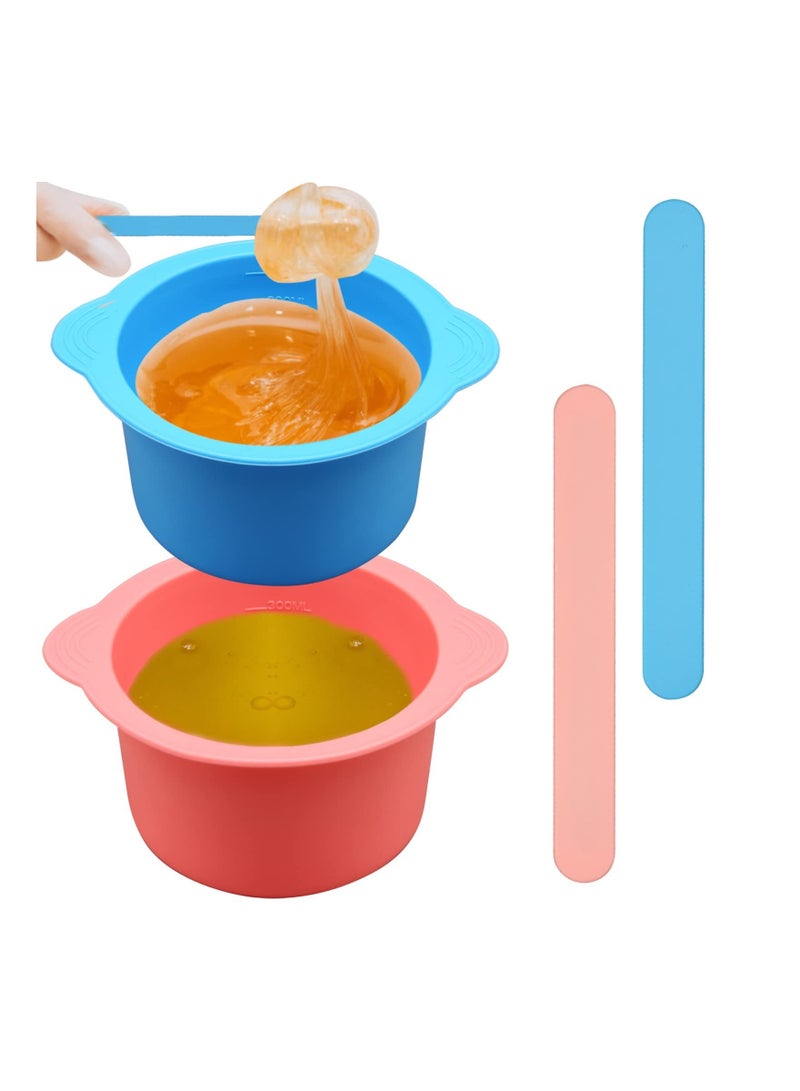 Generic 2 Pcs Silicone Wax Warmer Liner, Reusable Silicone Wax Bowl Hair Removal Wax Warmer Silicone Bowl Durable Silicone Wax Bowl with 2 Pcs Wax Spatula Sticks for Hair Removal (Blue, Pink) - Image 1