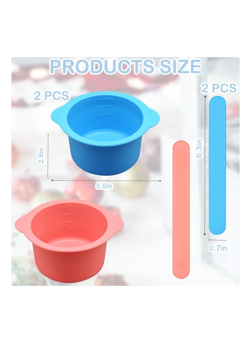 Generic 2 Pcs Silicone Wax Warmer Liner, Reusable Silicone Wax Bowl Hair Removal Wax Warmer Silicone Bowl Durable Silicone Wax Bowl with 2 Pcs Wax Spatula Sticks for Hair Removal (Blue, Pink) - Image 2