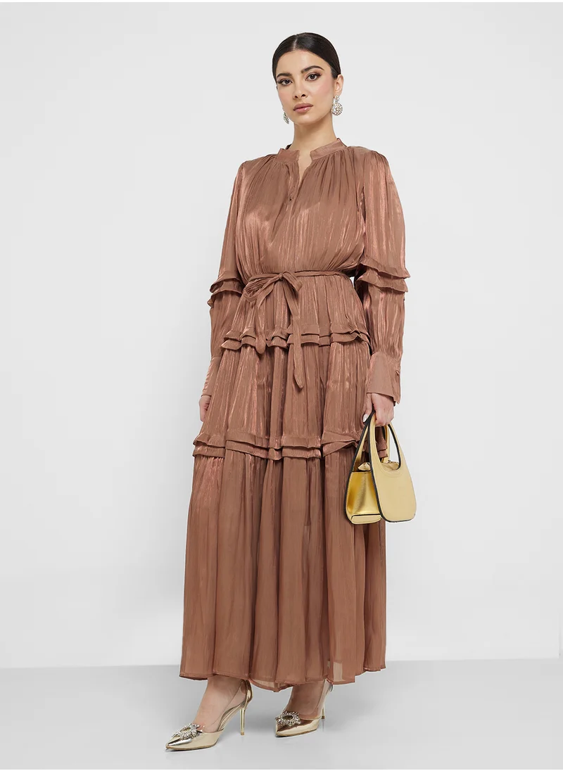 Khizana Belted Tiered Dress