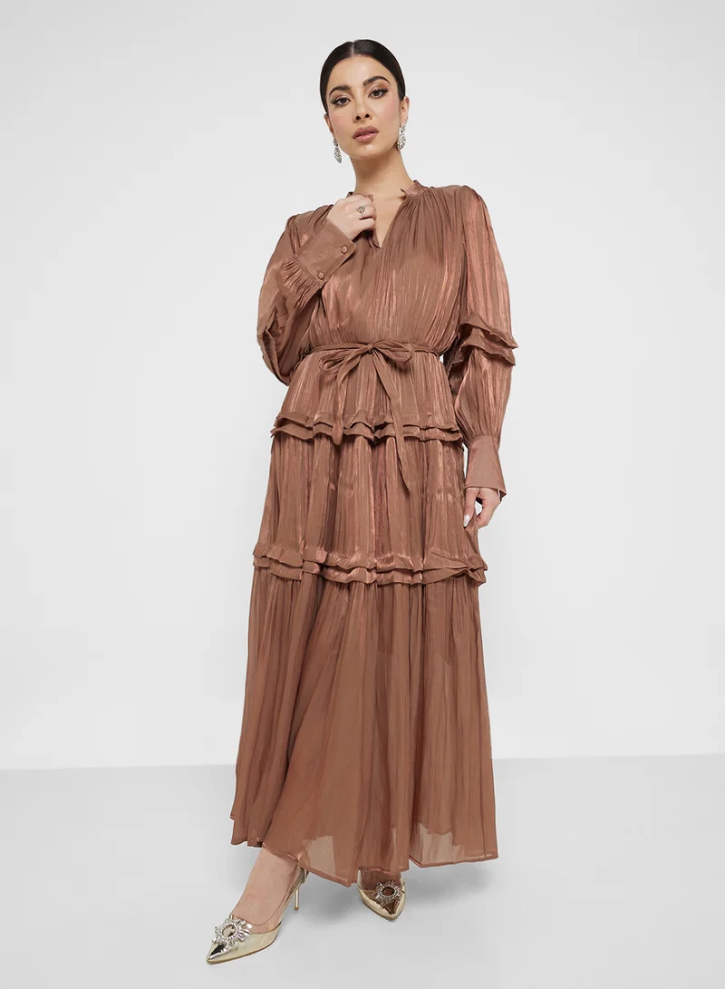 Khizana Tiered Metallic Maxi Dress