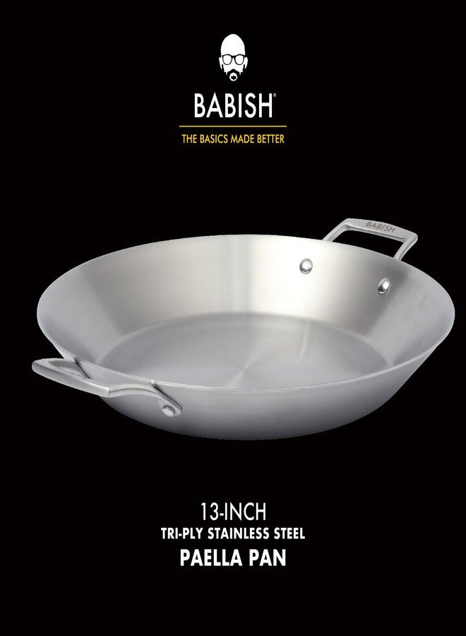 Babish مقلاة بابيش ثلاثية الطبقات من الفولاذ المقاوم للصدأ مقاس 13 بوصة، مقلاة كبيرة، صينية شواء، مقلاة قلي - آمنة للاستخدام على المواقد الحثية - Image 2