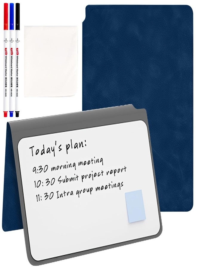 SAYEEC Whiteboard Notebook, Portable Dry Erase Board Fineliner Pens, PU Cover Erasable Handheld White Board Reusable Drawing Notebook Easel Pad for Meeting Business Office School (Navy Blue) - Image 1