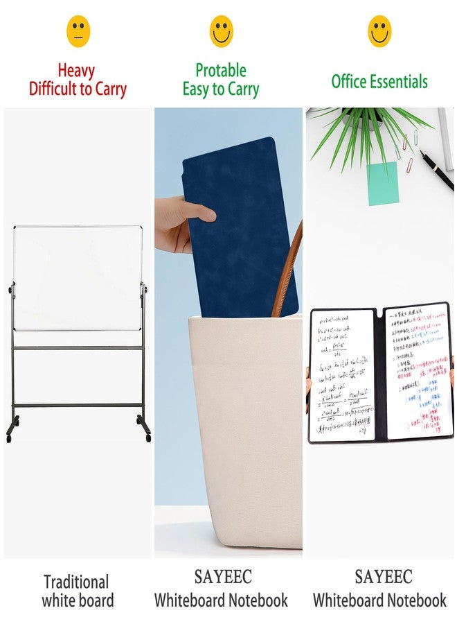 SAYEEC Whiteboard Notebook, Portable Dry Erase Board Fineliner Pens, PU Cover Erasable Handheld White Board Reusable Drawing Notebook Easel Pad for Meeting Business Office School (Navy Blue) - Image 5