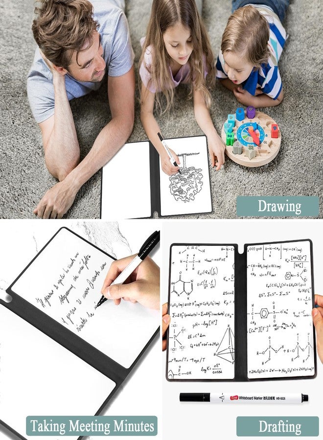 SAYEEC Whiteboard Notebook, Portable Dry Erase Board Fineliner Pens, PU Cover Erasable Handheld White Board Reusable Drawing Notebook Easel Pad for Meeting Business Office School (Navy Blue) - Image 4