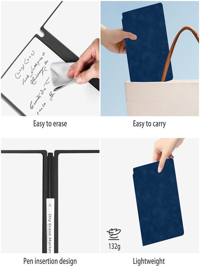 SAYEEC Whiteboard Notebook, Portable Dry Erase Board Fineliner Pens, PU Cover Erasable Handheld White Board Reusable Drawing Notebook Easel Pad for Meeting Business Office School (Navy Blue) - Image 3