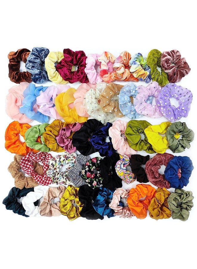 ANNACREATIONS Premium Big Soft Super Elastic Velvet Satin Hair Scrunchies Hair Ties Hair Accessories For Women And Girls 50 count (Pack of 1) - Image 1