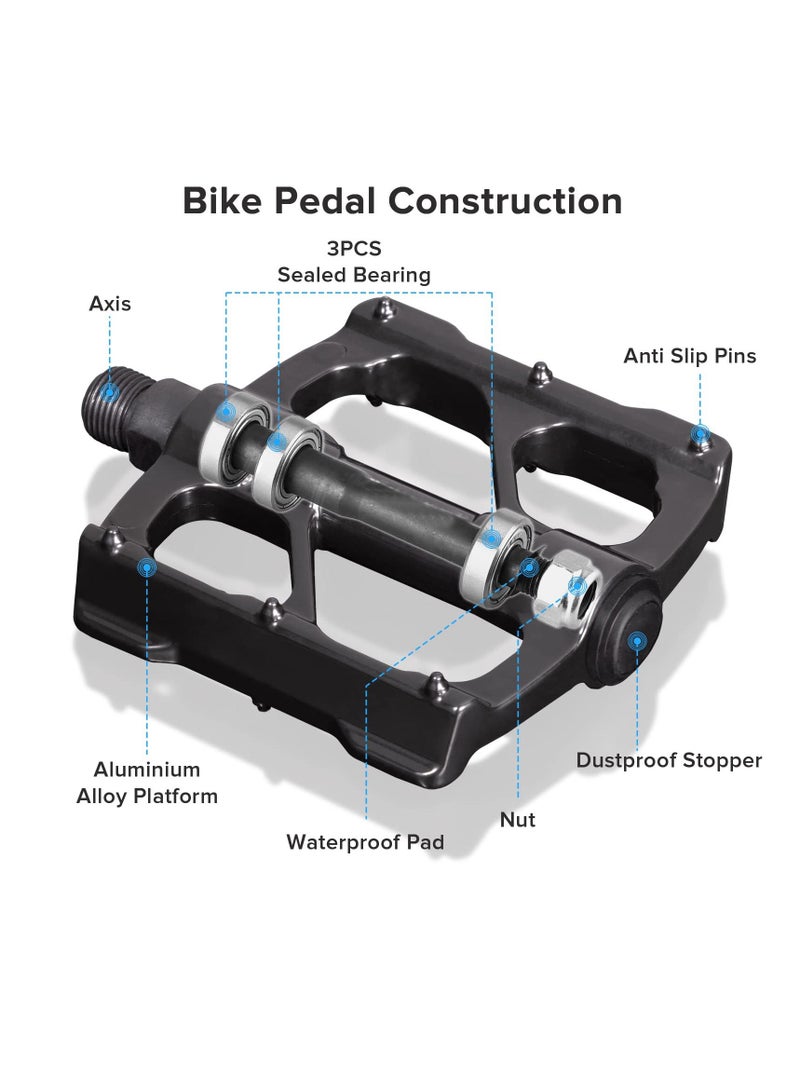 Y&D Bike Pedals, Aluminum Alloy Bicycle Mountain Pedal with Removable Anti-Skid Nails, Universal Platform for Travel Cycle-Cross Bikes, 9/16inch - Image 4