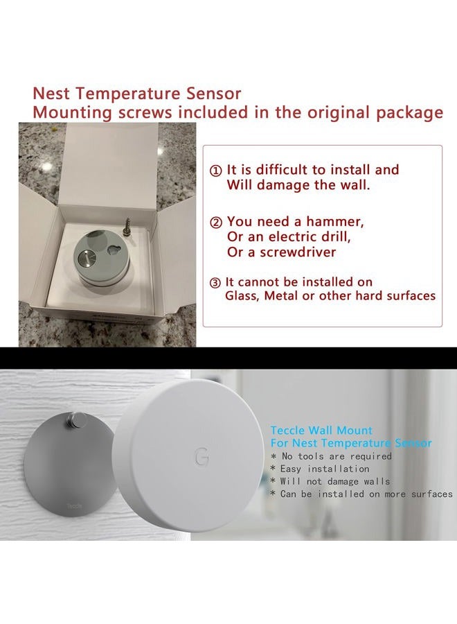Teccle Wall Mount for Nest Temperature Thermostat Sensor 2 Pack No Hole Needed - Stainless Steel Bracket Plate for Google Nest Temperature Sensor - Mount to Any Smooth and Dry Surface - Image 5