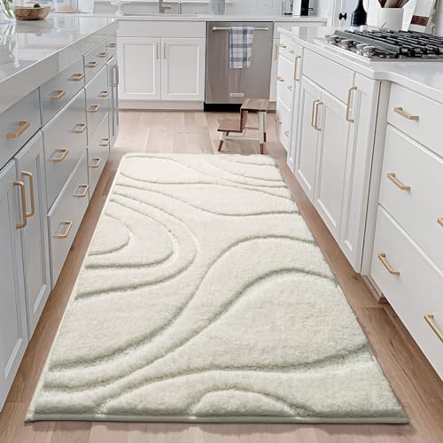 DEXDE Bathroom Rugs Mat, Soft Plush Shaggy Microfiber Bath Rug, Non Slip Bath Mats for Bathroom Runner Floor, Machine Washable Absorbent Carpet for Shower Tub, White 24"x47" - Image 3