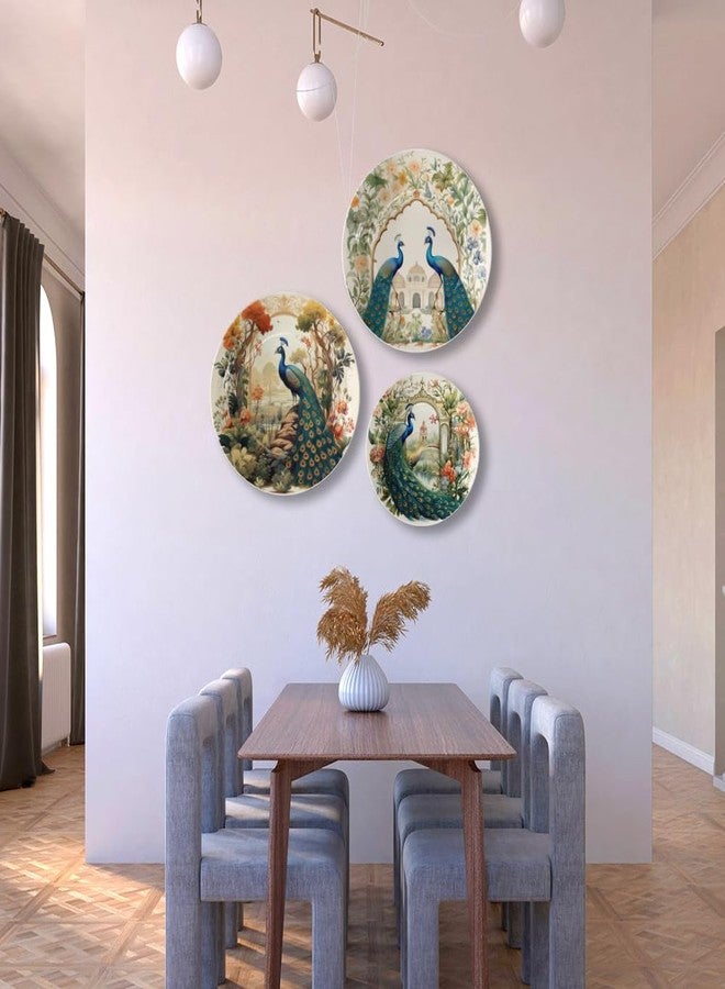 WOODHANG Set of 3 Decorative Peacock Wall Plates for Home Décor|Vintage Floral Printed Ceramic Wall Hanging Plate for Living Room, Bedroom & Office Wall Decoration|Ceramic Wall Plate Housewarming Gift - Image 5
