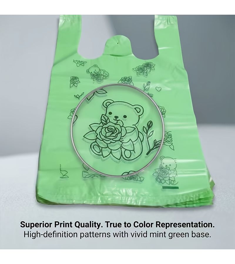 46 Pcs Green Bear Pattern Plastic Grocery Bags Portable Shopping Tote - Image 4