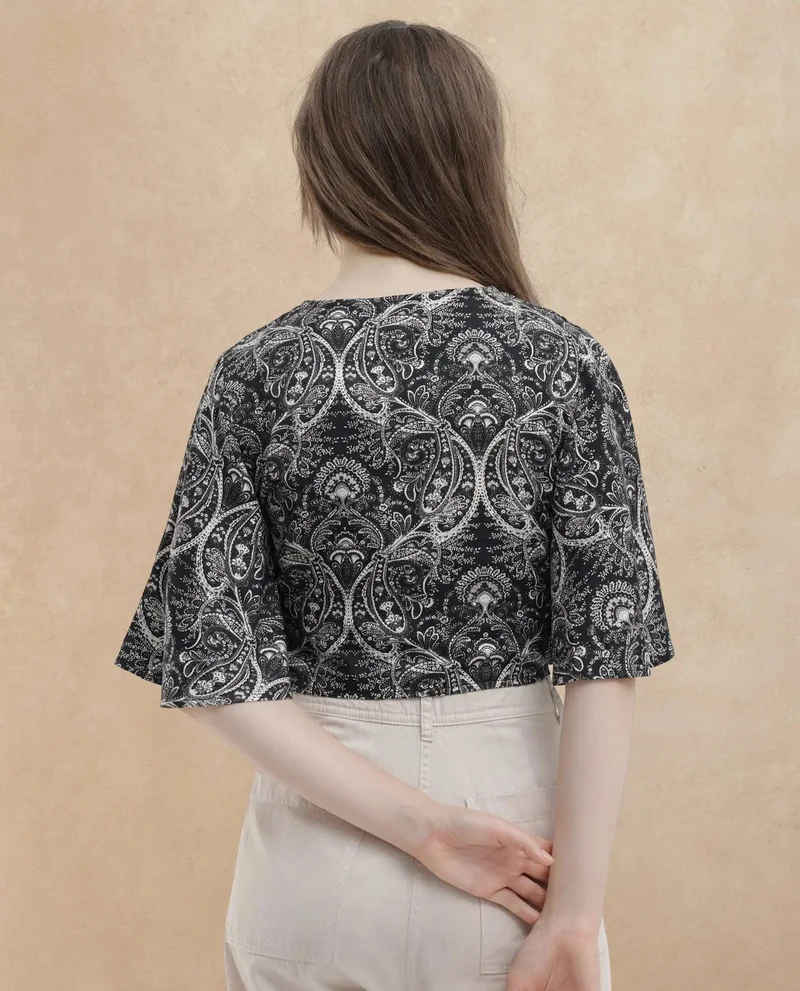 Rareism Women's Paisley Print Brunch Crop Top