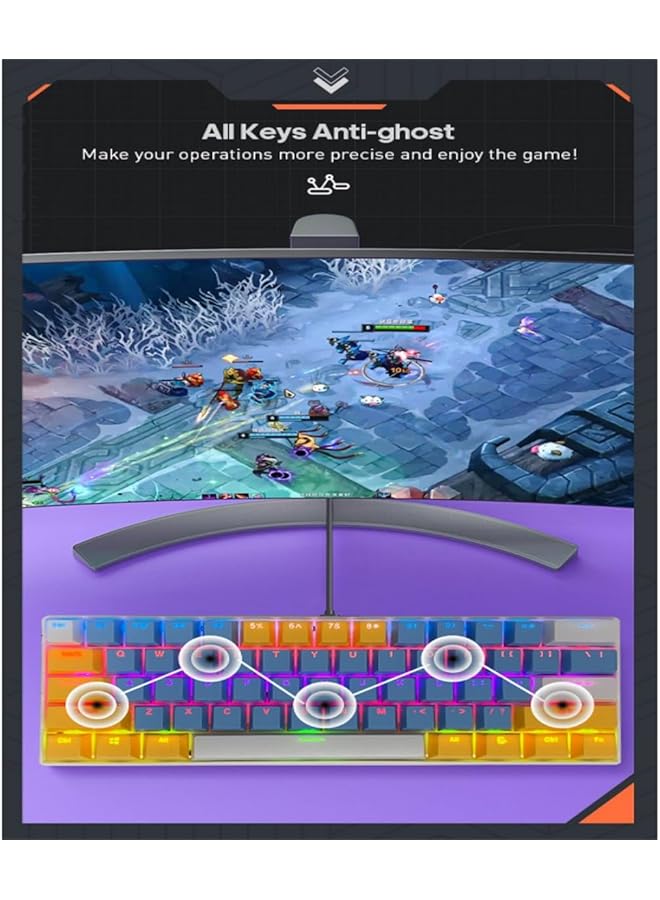 لوحة مفاتيح ألعاب RGB مكونة من 61 مفتاحًا، سلكية صغيرة مقاومة للماء بنسبة 60%، مع لوحة مفاتيح مضادة للظلال، وثلاثة أغطية مفاتيح ملونة مع مفتاح أحمر للاعبين (أزرق وأصفر وأبيض) - Image 3