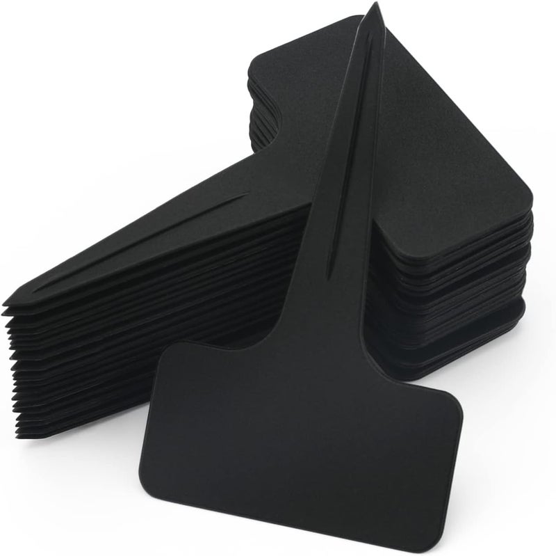 KINGLAKE 100 Pcs Waterproof Thick Plastic Black Plant Tags T Type Nursery Garden Labels - Image 1