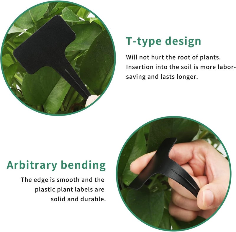 KINGLAKE 100 Pcs Waterproof Thick Plastic Black Plant Tags T Type Nursery Garden Labels - Image 4