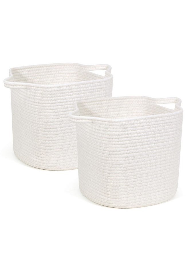 GLCON Off White Rope Basket Storage Cubes - 11 Inch Cube Storage Bins - Square Woven Baskets for Storage and Organization - Cube Storage Organizer Basket Toy Bins for Shelves, Closet, Nursery - 2 Pack  - Image 1