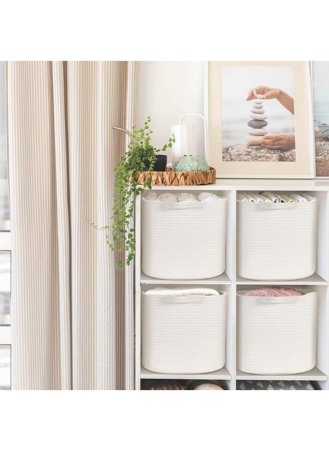 GLCON Off White Rope Basket Storage Cubes - 11 Inch Cube Storage Bins - Square Woven Baskets for Storage and Organization - Cube Storage Organizer Basket Toy Bins for Shelves, Closet, Nursery - 2 Pack  - Image 5
