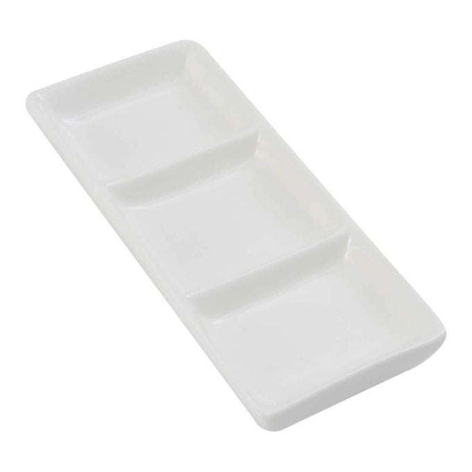 1PC MINI WHITE CERAMIC RECTANGULAR 3 COMPARTMENT APPETIZER SERVING TRAY DIVIDED SPICES VINEGAR NUTS SNACK SAUCE DISHES FOR HOME KITCHEN RESTAURANT
