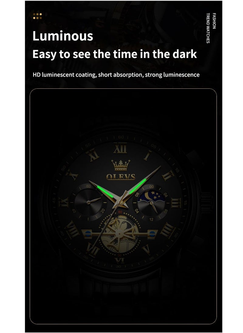 OLEVS Watches for Men Fashion Stainless Steel Quartz Chronograph Water Resistant Watch 42mm 2859 Black - Image 4