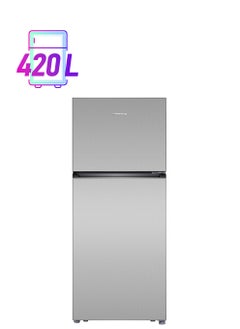 TORNADO 420 Liters Net Capacity Top Mount Refrigerator Silver, Double Door, Multi Air Flow, Tempered Glass shelves RF-TCN420PT0GINE 