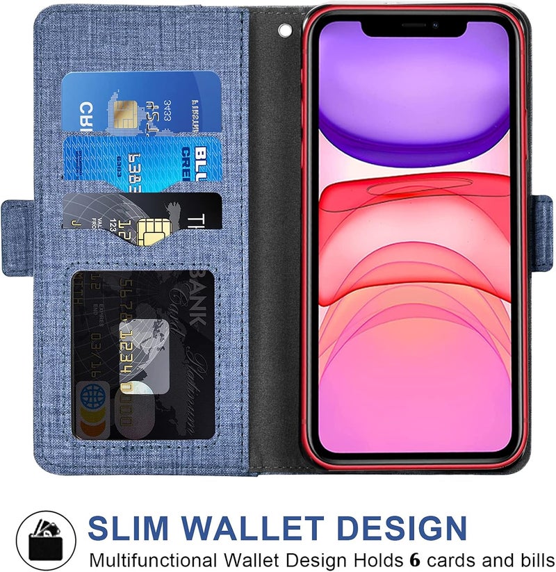Asuwish Compatible with iPhone 11 6.1 Wallet Case Tempered Glass Screen Protector and Flip Cover Card Holder Cell Accessories Phone Cases for iphone11case iPhone11 i Phone11 XI 11R Women Men Boys Blue - Image 3