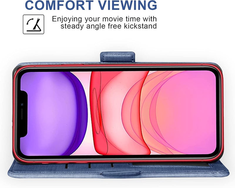Asuwish Compatible with iPhone 11 6.1 Wallet Case Tempered Glass Screen Protector and Flip Cover Card Holder Cell Accessories Phone Cases for iphone11case iPhone11 i Phone11 XI 11R Women Men Boys Blue - Image 4
