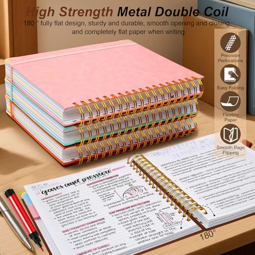 GDGDSY Hardcover Spiral Notebook 8"x10" Journal Notebook with Tabs and Removable Dividers 300 Pages 5 Subject Notebook College Ruled, Faux Leather Spiral Bound Notebook for Women School Work (Brown) - Image 3