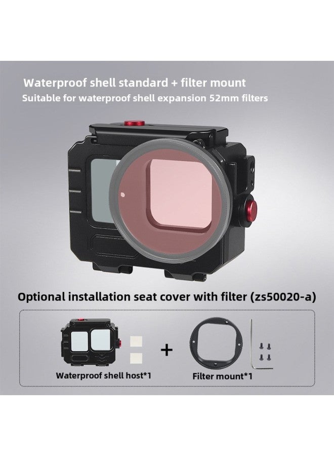 BGNing Aluminum Alloy Sports Camera Deep Sea Waterproof Shell Diving Protective Shell Sports Photography Accessories Cold Boots Extension-color: Deep Sea Waterproof Case + Filter Holder  - Image 1