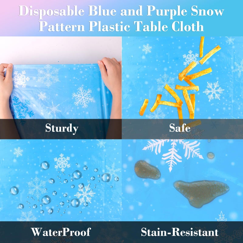 CIEHER Snowflake Birthday Decorations for Girls Set - Birthday Banner, Snowflake Plastic Tablecloth, 60PCS Balloons, Cake Topper and 2 Pack Blue Streamers - Image 5