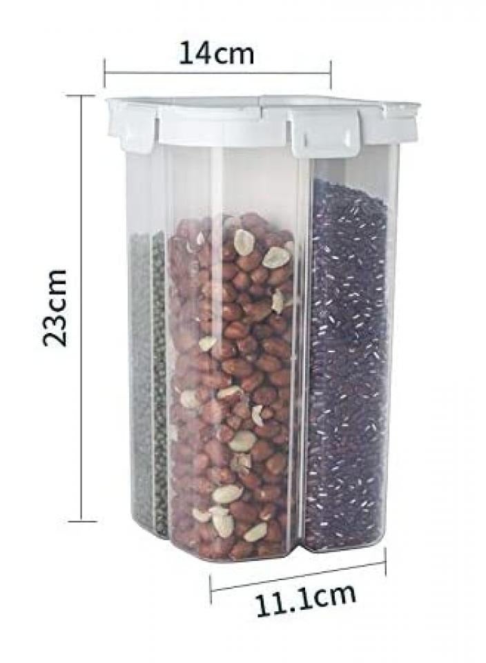 اليسا وعاء تخزين طعام كبير محكم الإغلاق بأربعة أقسام - برطمان أبيض متعدد الاستخدامات للقهوة والسكر والشاي والوجبات الخفيفة وغيرها | منظم مطبخ مانع للتسرب وموفر للمساحة - Image 3