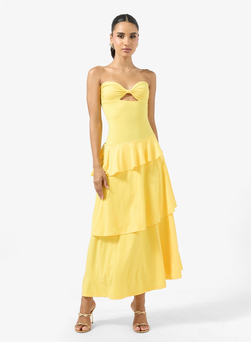 جينجر فستان ماكسي بطبقات وكشكشة بياقة على شكل قلب - Image 1