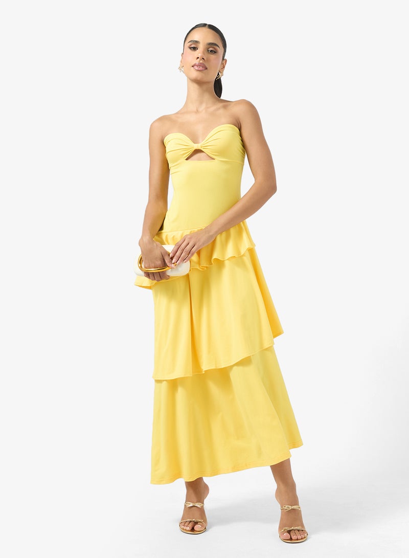 جينجر فستان ماكسي بطبقات وكشكشة بياقة على شكل قلب - Image 4