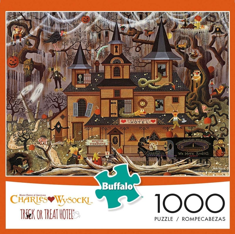 Buffalo Games - Charles Wysocki - Trick or Treat Hotel - 1000 Piece Halloween Puzzle - Colorful and High-Quality Fall Puzzles for Adults â€“ Spooky Autumn Artwork, and Hours of Relaxing Seasonal Fun - Image 3
