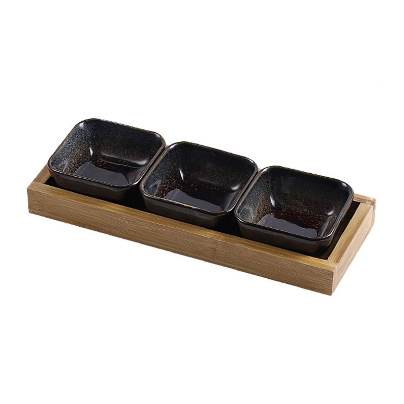 Ceramic Dipping Bowls Set Of 3 With Bamboo Tray For Soy Sauce Sushi Snack Fruit - Image 2