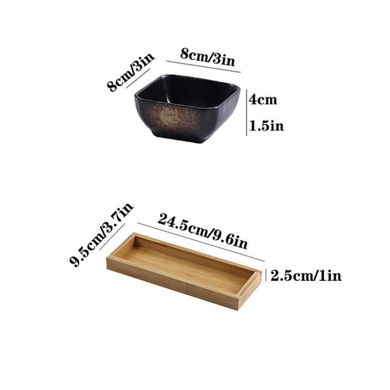 Ceramic Dipping Bowls Set Of 3 With Bamboo Tray For Soy Sauce Sushi Snack Fruit - Image 3