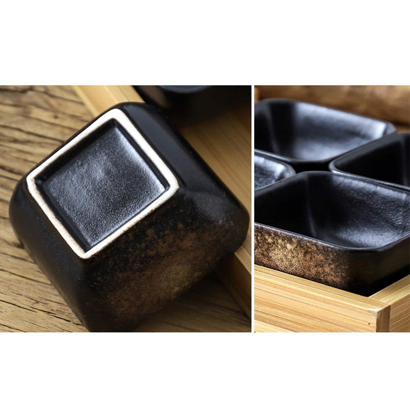 Ceramic Dipping Bowls Set Of 3 With Bamboo Tray For Soy Sauce Sushi Snack Fruit - Image 4