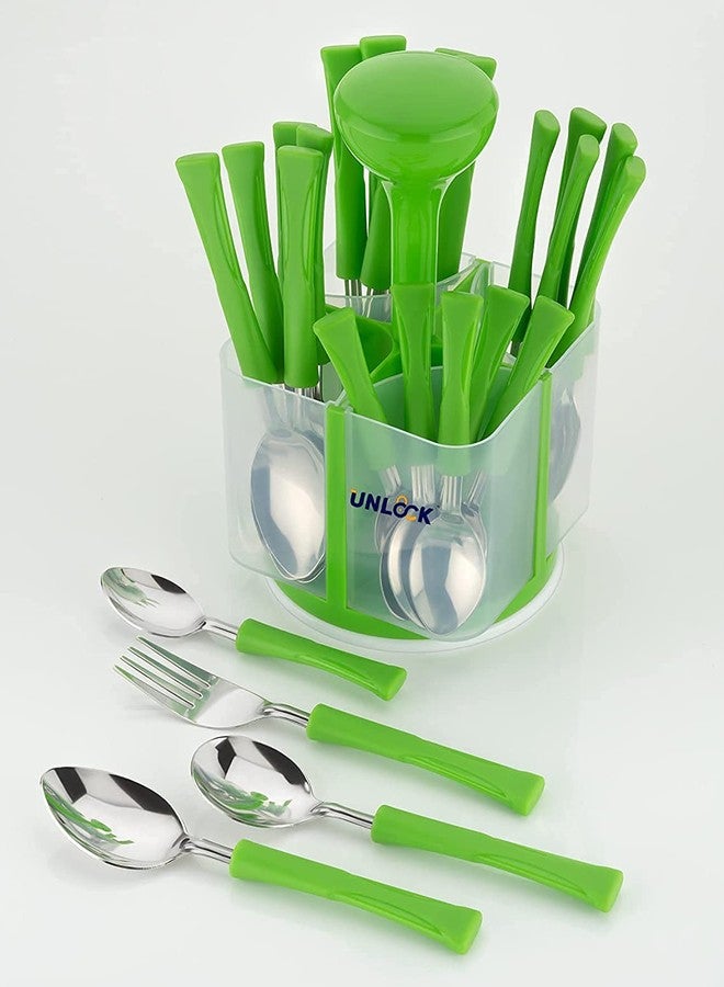 UNLOCK New 3 in 1 Revolving Cutlery Set for Dining Table with Stand (Green)