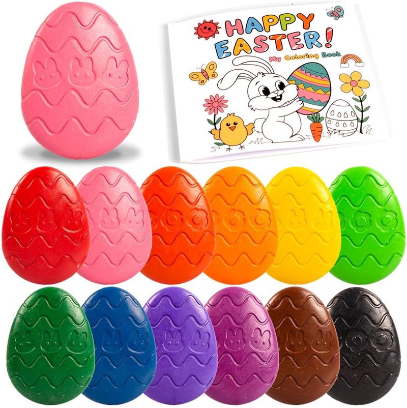 VKTEN Egg-Shaped Toddler Crayons, 12 Colors Non-Toxic Washable Crayons for Kids with Easter Coloring Book – Perfect Easter Basket Stuffers for Babies Toddler - Image 1