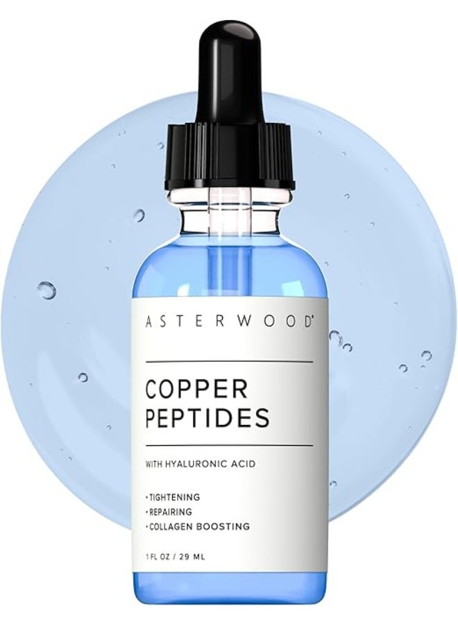 Copper Peptides Serum for Face - Tightening, Repairing, Collagen Boosting - with GHK-Cu and Hyaluronic Acid - Fragrance-Free - 1 Fl Oz