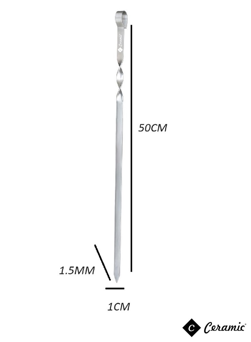 CERAMIC مجموعة أسياخ الشواء 24 قطعة فضية من الفولاذ المقاوم للصدأ لإبر الشواء المعدنية واللحوم والجمبري والدجاج والخضروات للطهي في الهواء الطلق 50 سم - Image 3