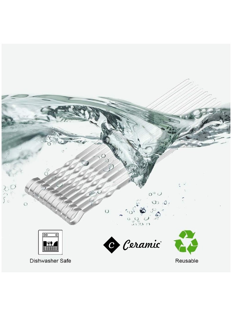 CERAMIC مجموعة أسياخ الشواء 24 قطعة فضية من الفولاذ المقاوم للصدأ لإبر الشواء المعدنية واللحوم والجمبري والدجاج والخضروات للطهي في الهواء الطلق 50 سم - Image 5