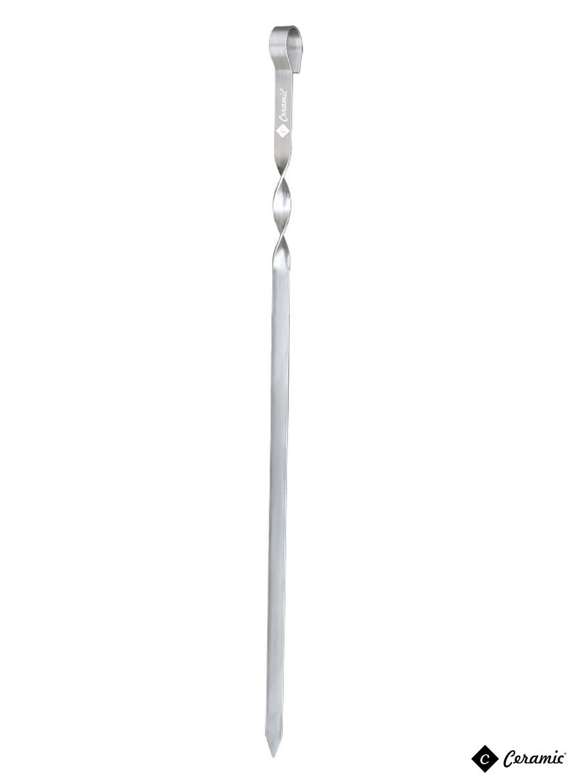 CERAMIC مجموعة أسياخ الشواء 24 قطعة فضية من الفولاذ المقاوم للصدأ لإبر الشواء المعدنية واللحوم والجمبري والدجاج والخضروات للطهي في الهواء الطلق 50 سم - Image 2